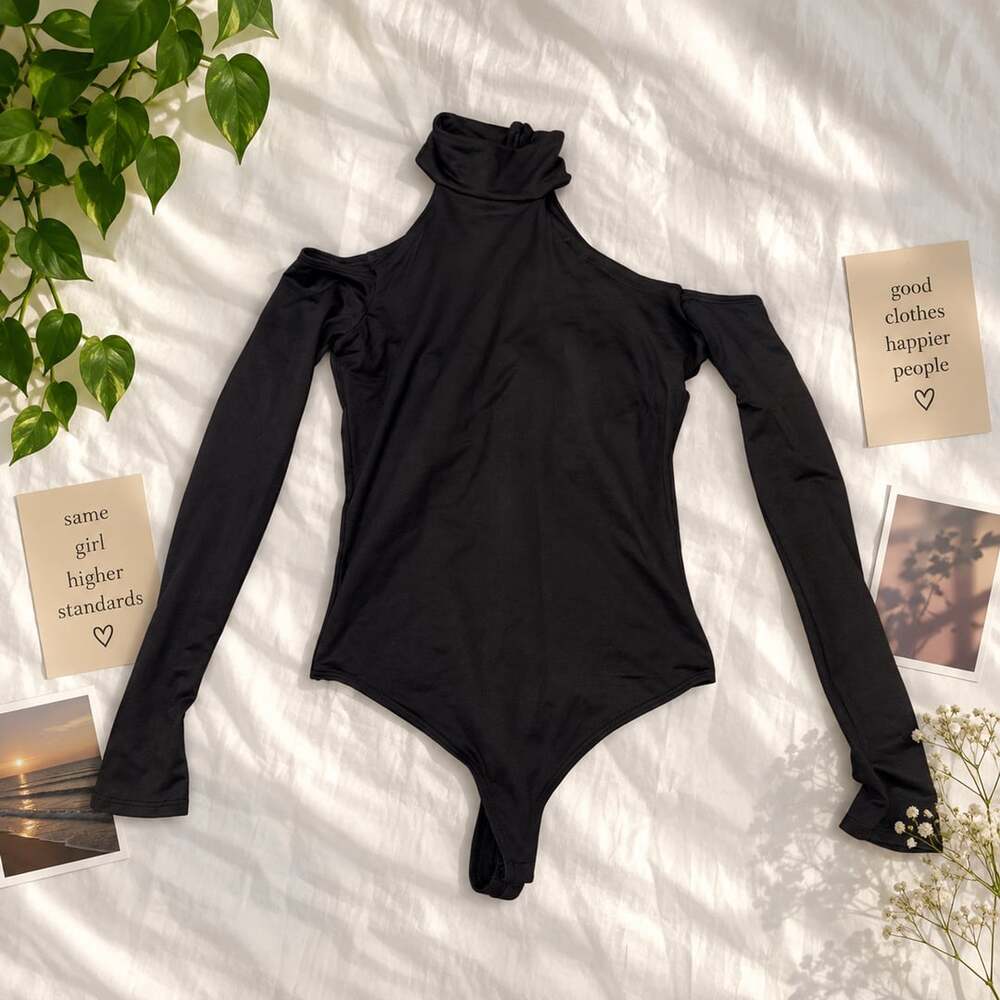 ALIX NYC Leona Turtleneck Cold Shoulder Bodysuit Size XS Black